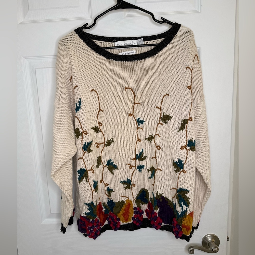 Vintage Marisa Christina Hand Knitted Sweater Size M Dry Clean Cottagecore wine